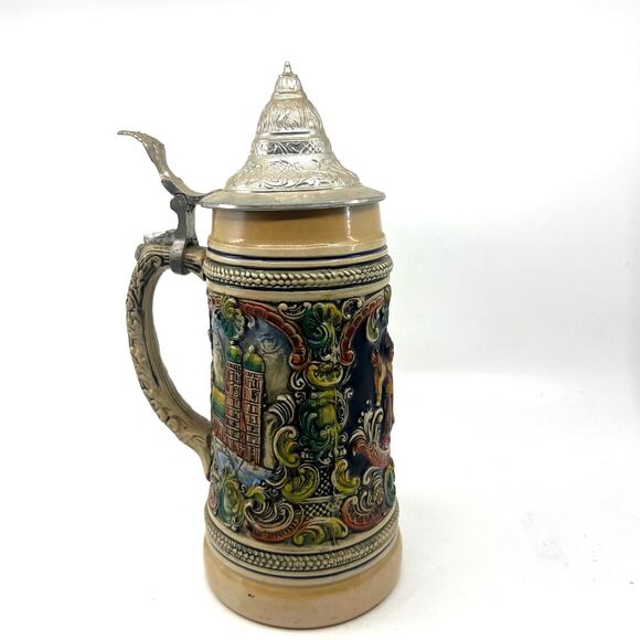 Vintage German Lidded Beer Stein Mug w/ "Siegestor" & "Hofbrau haus" & "Munchen" - Picture 3 of 9